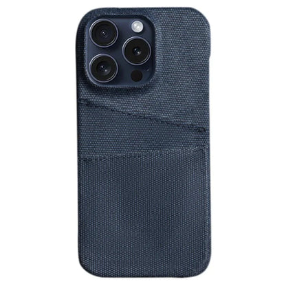 For iPhone 16 Pro Case Dual Card Slots Cloth Texture Hard PC Phone Cover