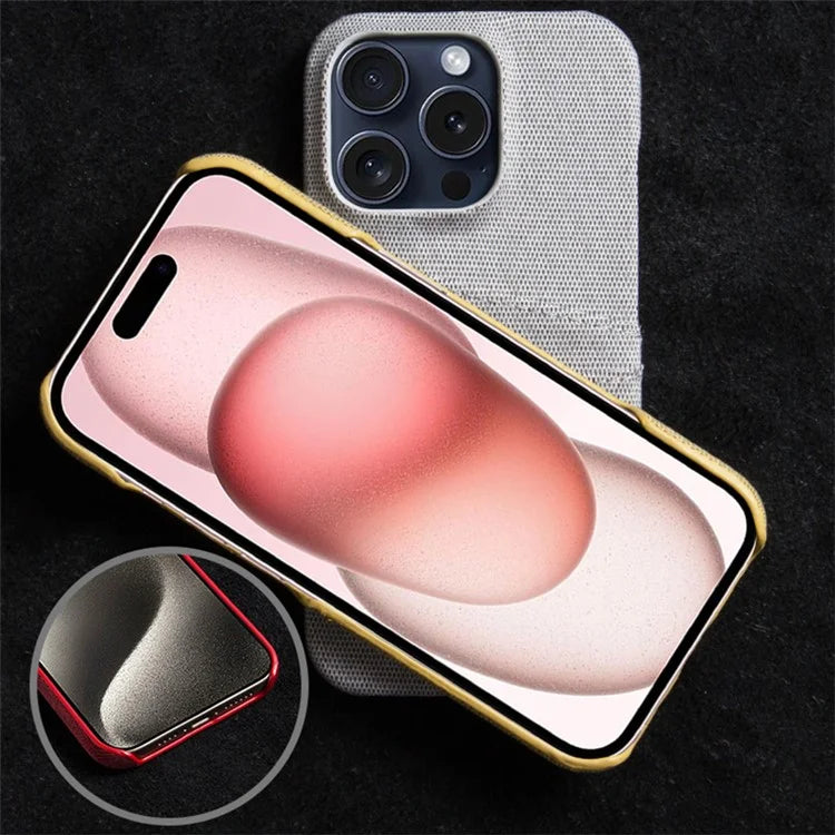 For iPhone 16 Pro Case Dual Card Slots Cloth Texture Hard PC Phone Cover
