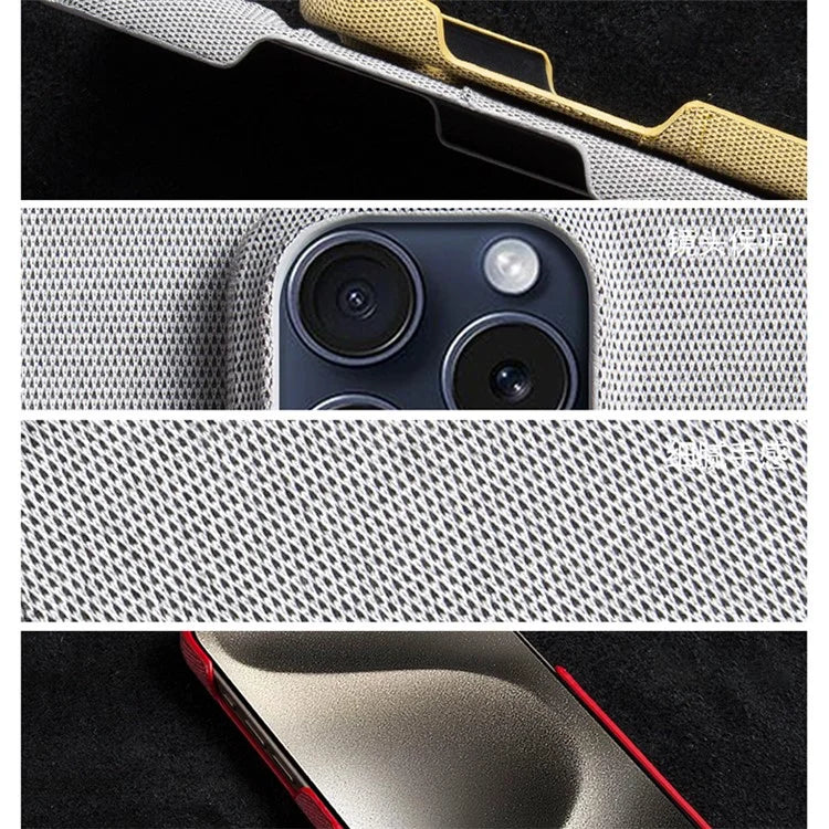 For iPhone 16 Pro Case Dual Card Slots Cloth Texture Hard PC Phone Cover