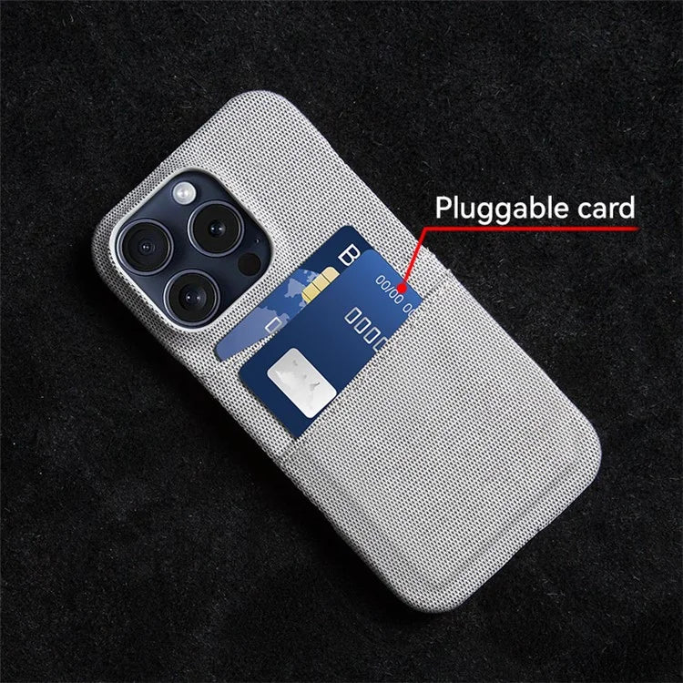 For iPhone 16 Pro Case Dual Card Slots Cloth Texture Hard PC Phone Cover