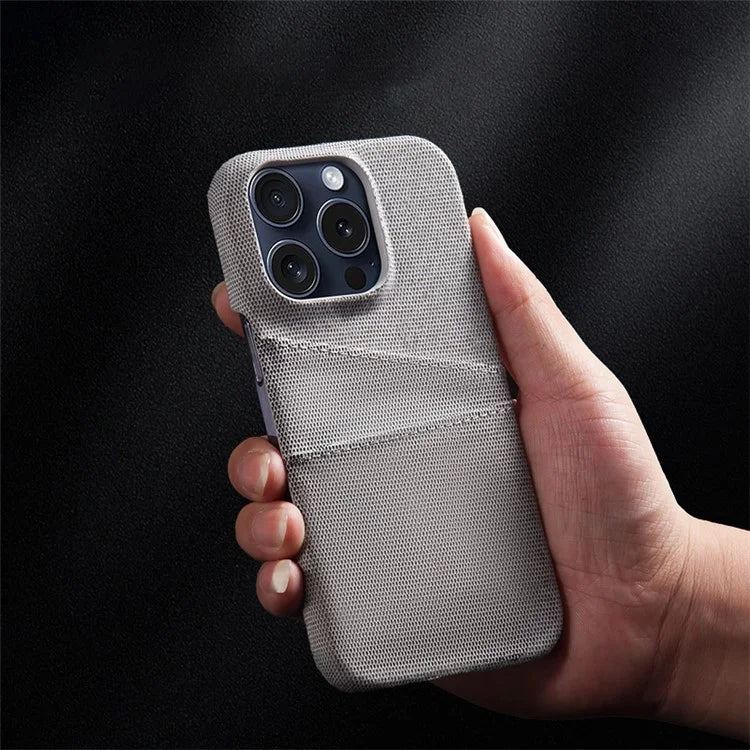For iPhone 16 Pro Case Dual Card Slots Cloth Texture Hard PC Phone Cover