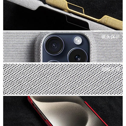 For iPhone 16 Pro Case Dual Card Slots Cloth Texture Hard PC Phone Cover