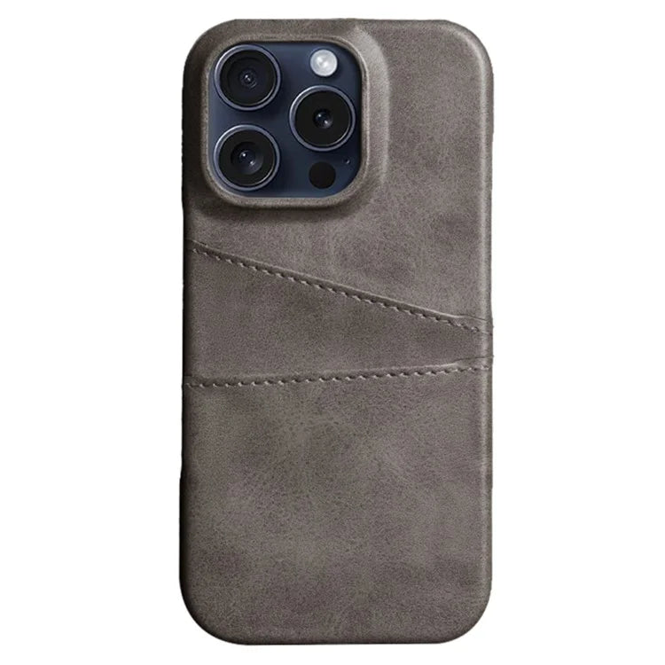 For iPhone 16 Pro Max Case Dual Card Slots Leather Coated PC Hard Phone Cover