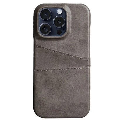 For iPhone 16 Pro Max Case Dual Card Slots Leather Coated PC Hard Phone Cover