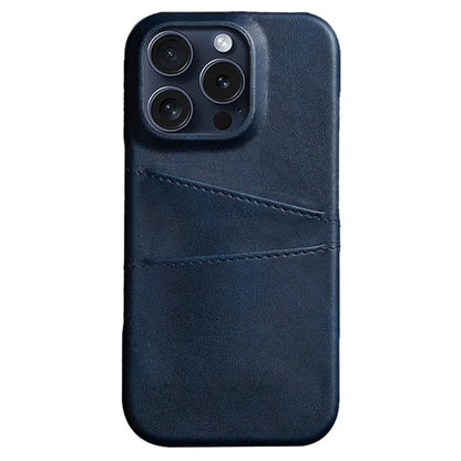 For iPhone 16 Pro Max Case Dual Card Slots Leather Coated PC Hard Phone Cover