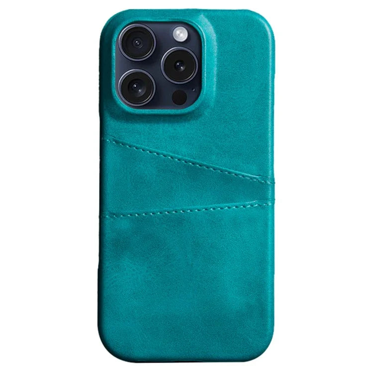 For iPhone 16 Pro Max Case Dual Card Slots Leather Coated PC Hard Phone Cover
