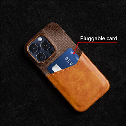 For iPhone 16 Pro Max Case Card Slot Cloth Texture Leather + PC Phone Cover