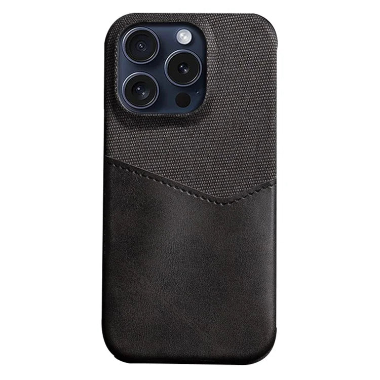 For iPhone 16 Pro Max Case Card Slot Cloth Texture Leather + PC Phone Cover