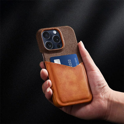 For iPhone 16 Pro Max Case Card Slot Cloth Texture Leather + PC Phone Cover