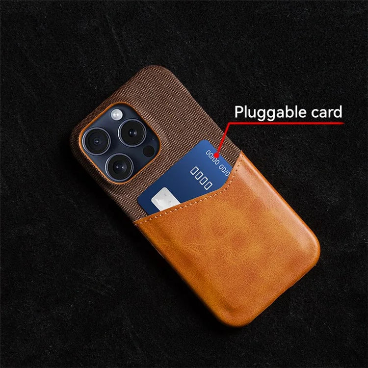 For iPhone 16 Pro Max Case Card Slot Cloth Texture Leather + PC Phone Cover
