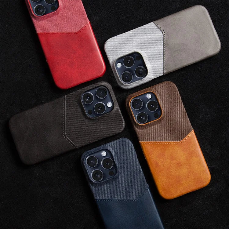 For iPhone 16 Pro Max Case Card Slot Cloth Texture Leather + PC Phone Cover
