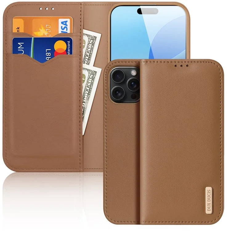 DUX DUCIS Hivo Series for iPhone 16 Pro Max Case Cowhide Leather RFID Blocking Wallet Cover