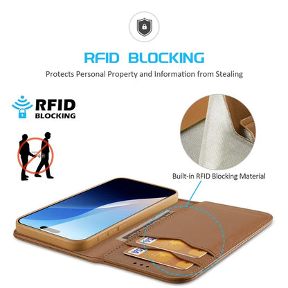 DUX DUCIS Hivo Series for iPhone 16 Pro Max Case Cowhide Leather RFID Blocking Wallet Cover