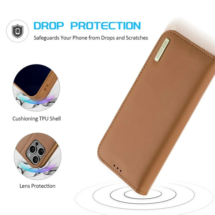 DUX DUCIS Hivo Series for iPhone 16 Pro Max Case Cowhide Leather RFID Blocking Wallet Cover