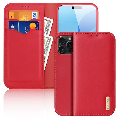 DUX DUCIS Hivo Series for iPhone 16 Pro Max Case Cowhide Leather RFID Blocking Wallet Cover