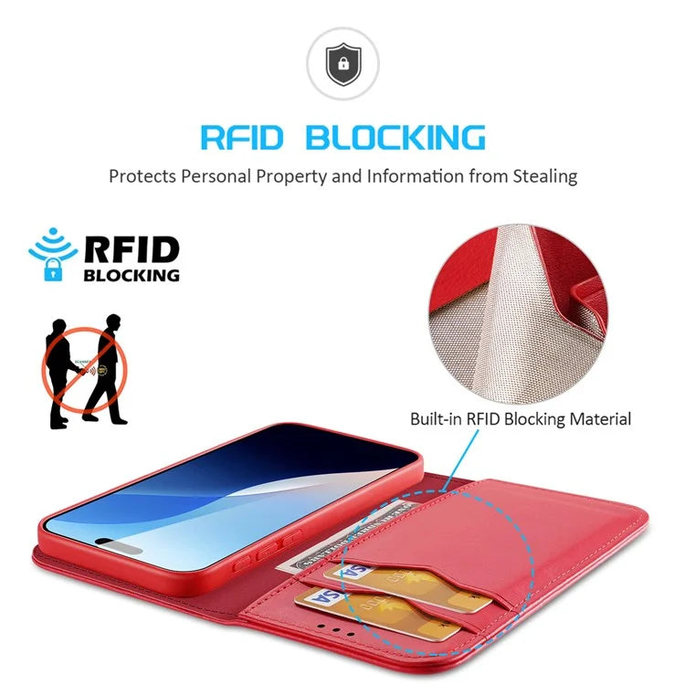 DUX DUCIS Hivo Series for iPhone 16 Pro Max Case Cowhide Leather RFID Blocking Wallet Cover