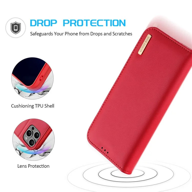 DUX DUCIS Hivo Series for iPhone 16 Pro Max Case Cowhide Leather RFID Blocking Wallet Cover