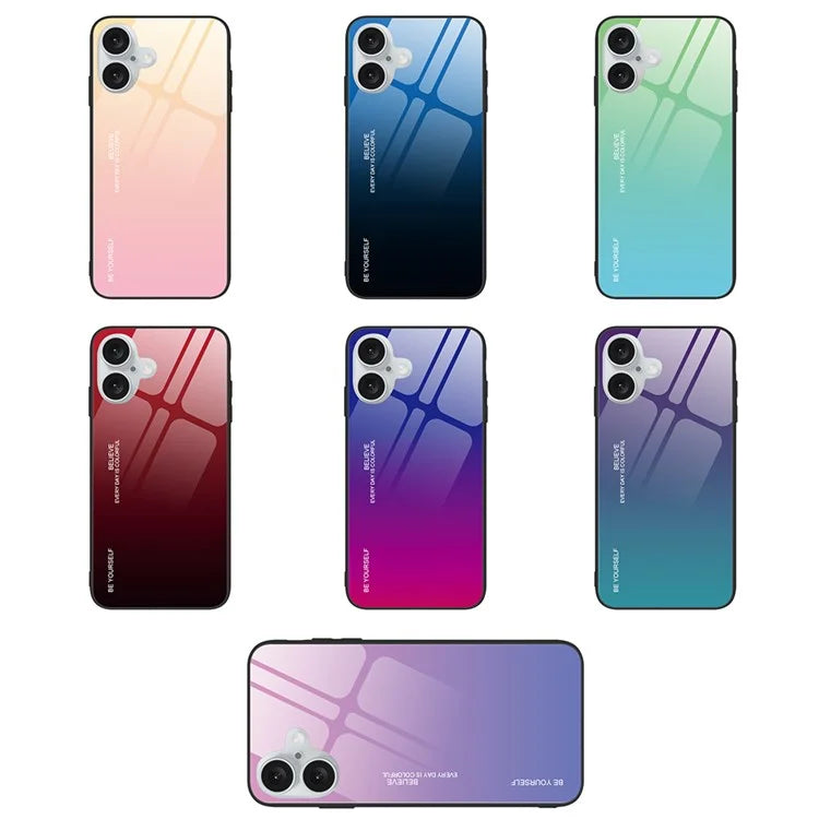 For iPhone 16 Plus Case Gradient Color Tempered Glass+TPU Phone Shell