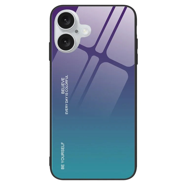 For iPhone 16 Case Tempered Glass+TPU Phone Cover Gradient Color