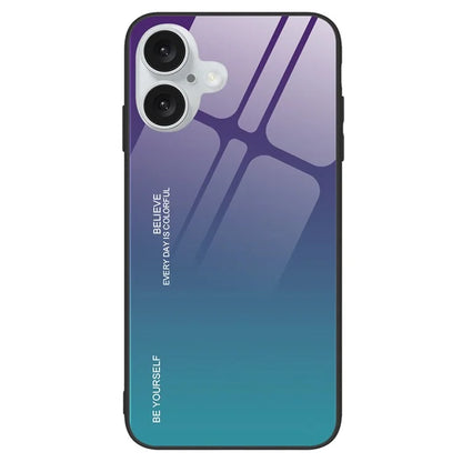 For iPhone 16 Case Tempered Glass+TPU Phone Cover Gradient Color
