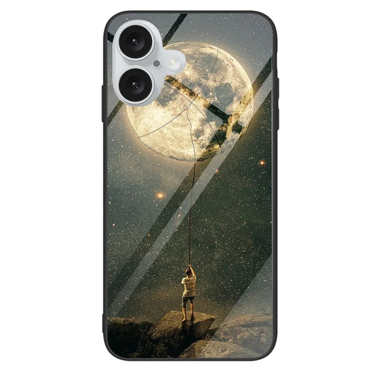For iPhone 16 Plus Case Tempered Glass+PC+TPU Phone Cover
