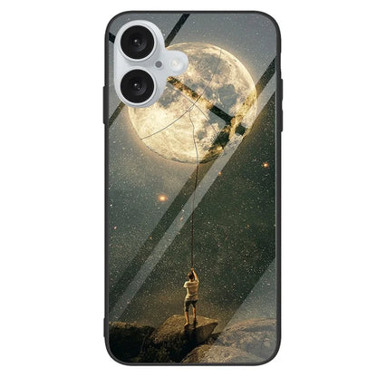 For iPhone 16 Plus Case Tempered Glass+PC+TPU Phone Cover