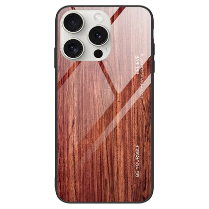 For iPhone 16 Pro Max Case TPU Frame Tempered Glass Back Phone Cover Wood Texture