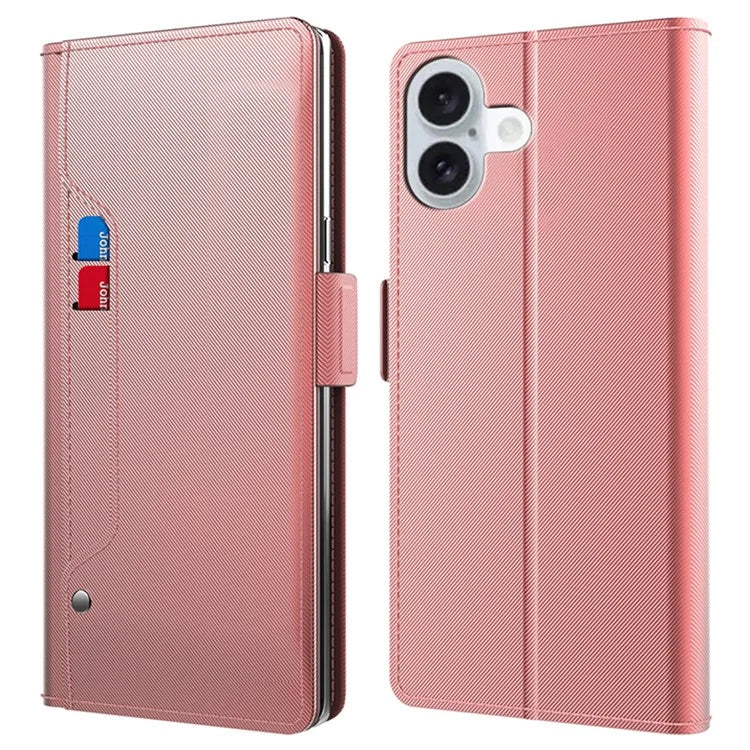 For iPhone 16 Case PU Leather Mirror Flip Phone Cover Card Holder