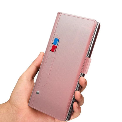 For iPhone 16 Case PU Leather Mirror Flip Phone Cover Card Holder