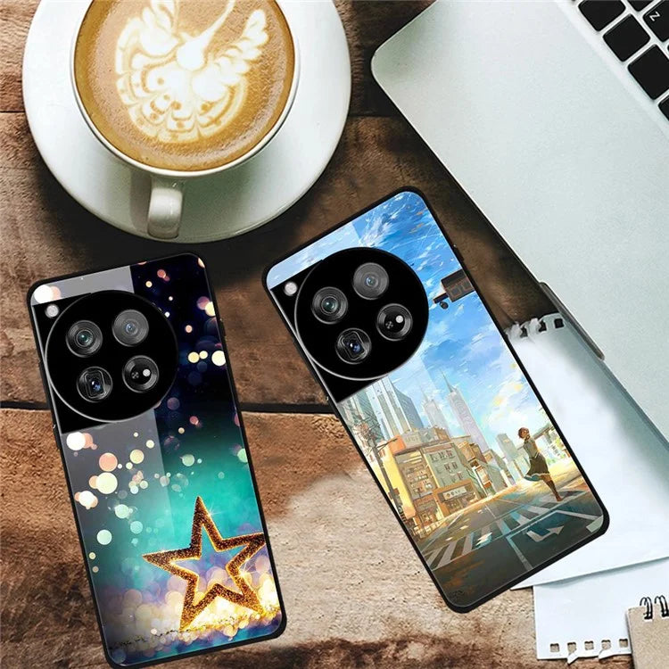 For OnePlus 12 5G Case Pattern Printing PC+Tempered Glass+TPU Phone Back Cover