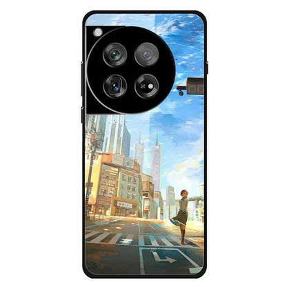 For OnePlus 12 5G Case Pattern Printing PC+Tempered Glass+TPU Phone Back Cover
