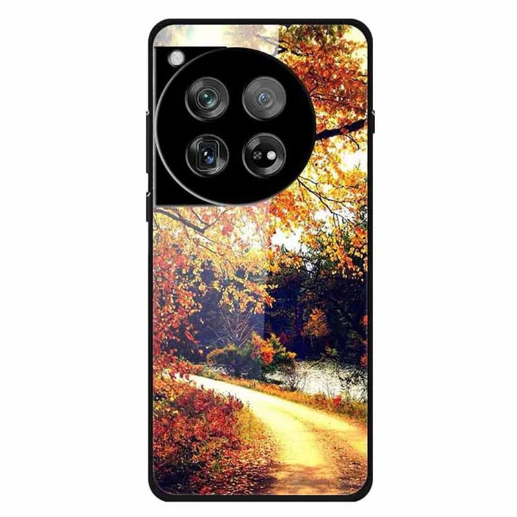 For OnePlus 12 5G Case Pattern Printing PC+Tempered Glass+TPU Phone Back Cover