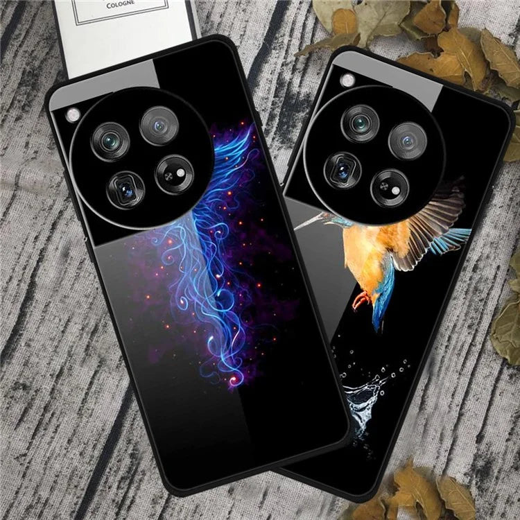 For OnePlus 12 5G Case Pattern Printing PC+Tempered Glass+TPU Phone Back Cover
