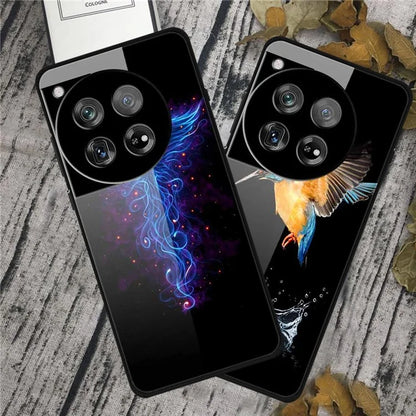 For OnePlus 12 5G Case Pattern Printing PC+Tempered Glass+TPU Phone Back Cover