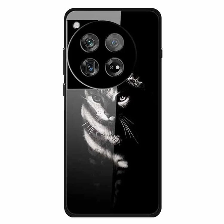 For OnePlus 12 5G Case Pattern Printing PC+Tempered Glass+TPU Phone Back Cover