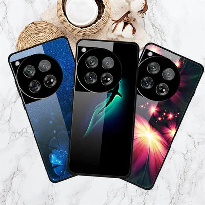 For OnePlus 12 5G Case Pattern Printing PC+Tempered Glass+TPU Phone Back Cover