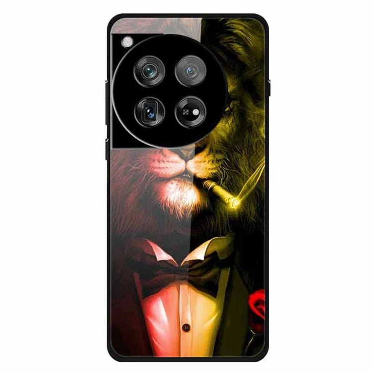 For OnePlus 12 5G Case Pattern Printing PC+Tempered Glass+TPU Phone Back Cover