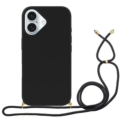 For iPhone 16 Plus Case Biodegradable Wheat Straw+TPU Phone Cover with Lanyard