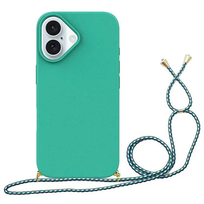 For iPhone 16 Plus Case Biodegradable Wheat Straw+TPU Phone Cover with Lanyard