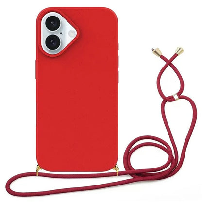For iPhone 16 Plus Case Biodegradable Wheat Straw+TPU Phone Cover with Lanyard