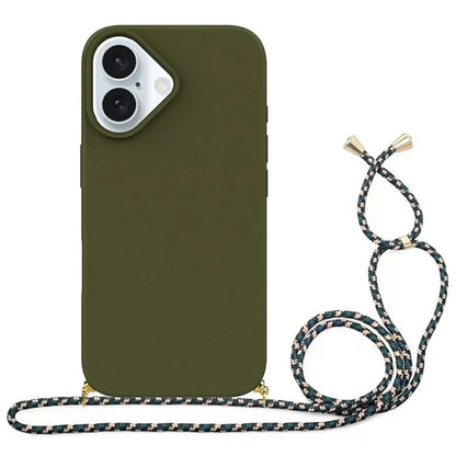 For iPhone 16 Plus Case Biodegradable Wheat Straw+TPU Phone Cover with Lanyard
