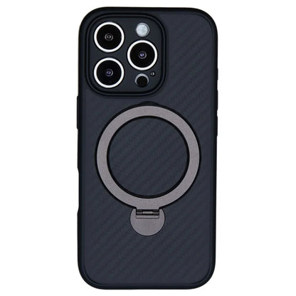 For iPhone 16 Pro Case Carbon Fiber Texture TPU+PC Phone Cover with Rotatable Magnetic Kickstand