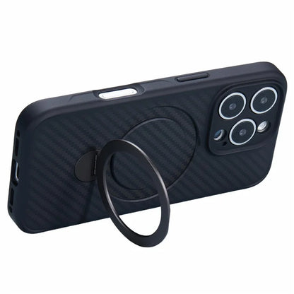For iPhone 16 Pro Case Carbon Fiber Texture TPU+PC Phone Cover with Rotatable Magnetic Kickstand