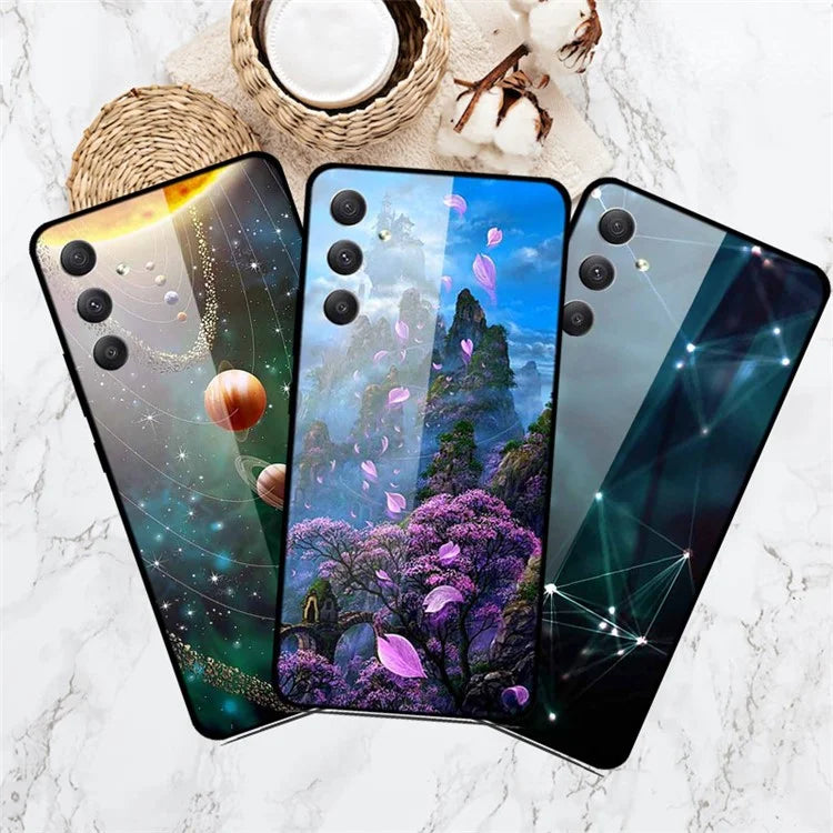 For Samsung Galaxy A35 5G Phone Case Stylish Pattern Tempered Glass Drop-Proof Cover