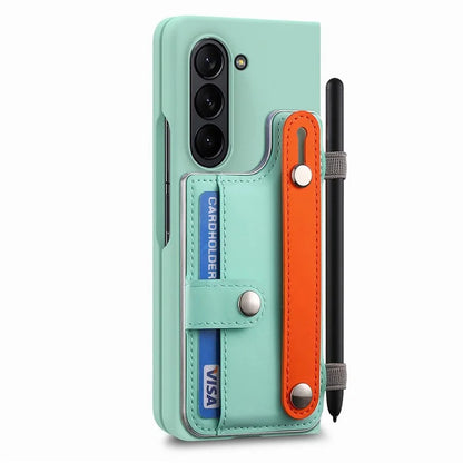 For Samsung Galaxy Z Fold6 5G Case Wristband Kickstand Leather+PC Phone Cover with Screen Film
