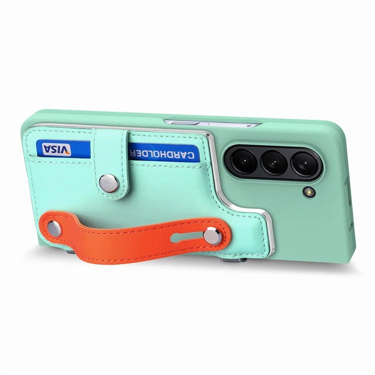 For Samsung Galaxy Z Fold6 5G Case Wristband Kickstand Leather+PC Phone Cover with Screen Film