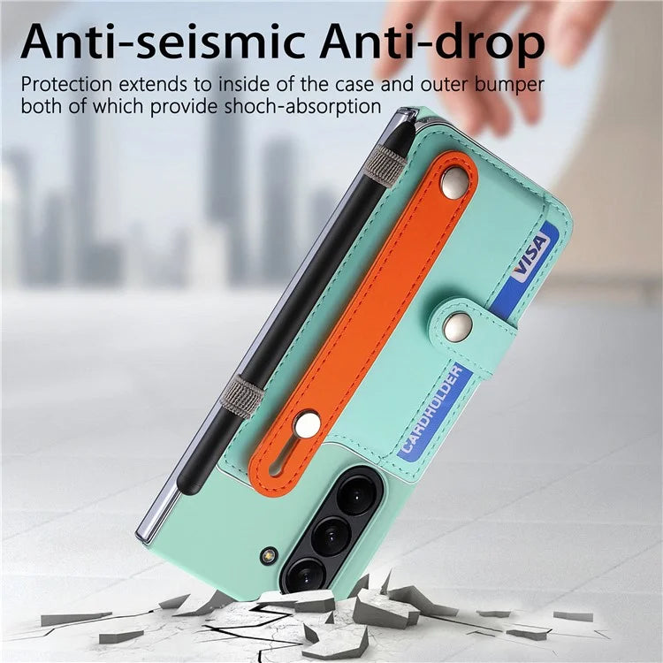 For Samsung Galaxy Z Fold6 5G Case Wristband Kickstand Leather+PC Phone Cover with Screen Film