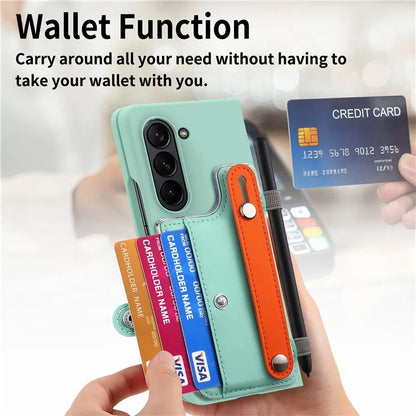 For Samsung Galaxy Z Fold6 5G Case Wristband Kickstand Leather+PC Phone Cover with Screen Film