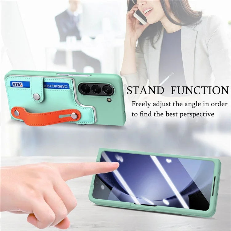 For Samsung Galaxy Z Fold6 5G Case Wristband Kickstand Leather+PC Phone Cover with Screen Film