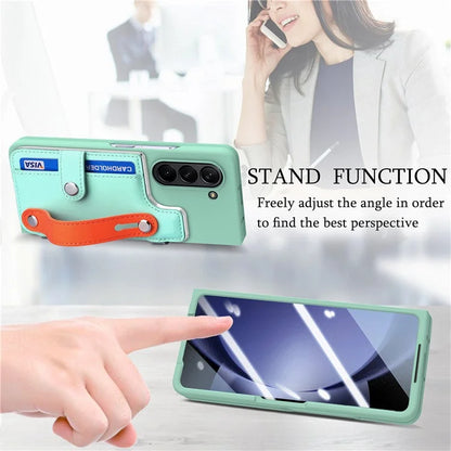 For Samsung Galaxy Z Fold6 5G Case Wristband Kickstand Leather+PC Phone Cover with Screen Film